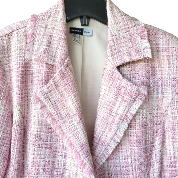 Cartise vintage pink & white fringed jacket blazer single button closure 8 - Picture 4 of 16